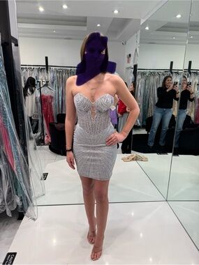Strapless Silver Sequin Party Dress - Women